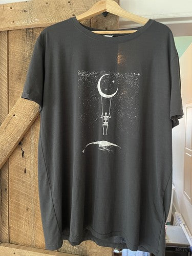 Rosemia Womens Oversized Graphic Tee Crew Neck Loose Fit A-Starry Night Grey S