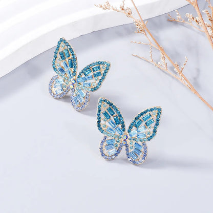 Alloy Inlaid Rhinestone Butterfly Earrings