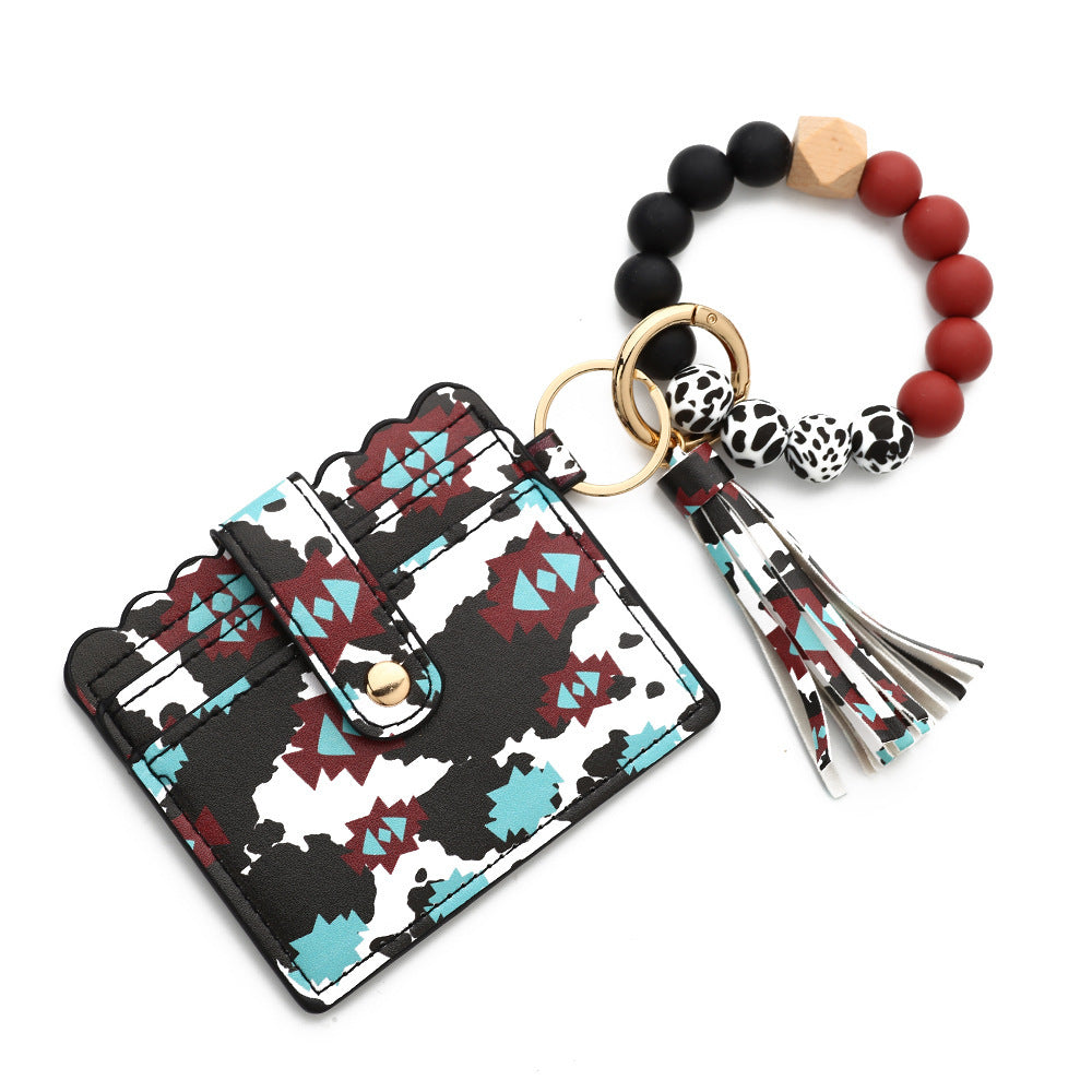 Silicone Beads Bracelet Key Chain Leopard Print