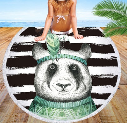 Round beach towel, cute animal, panda, beach towel, shawl cushion, microfiber