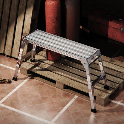Aluminum Work Platform Large Size Step Stool Folding Portable Work Bench 40" Width Telescopic Feet 22" -27.5" Height Adjustable