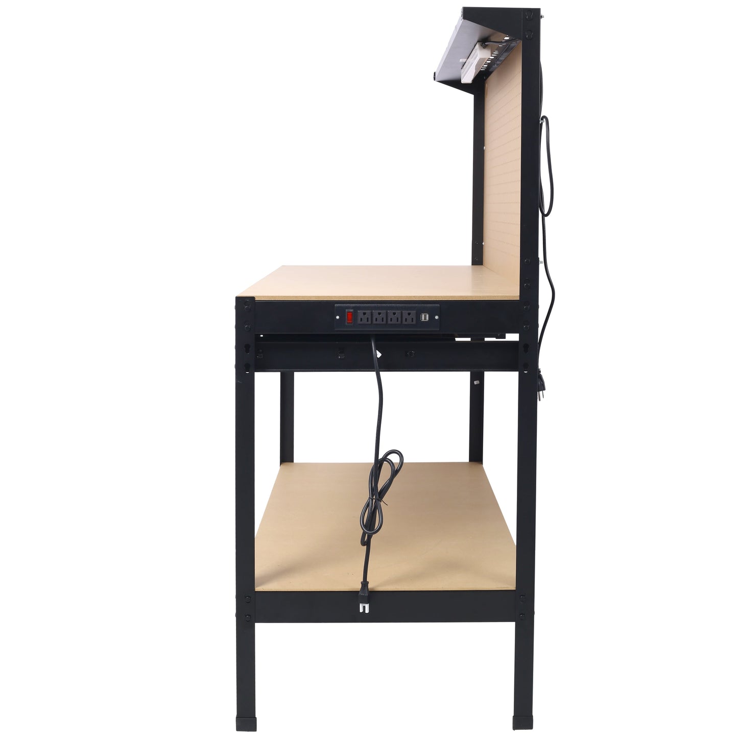 Steel Workbench Tool Storage Work Bench Workshop Tools Table W/Drawer and Peg Board ,4xAC outlets 2xUSB Ports