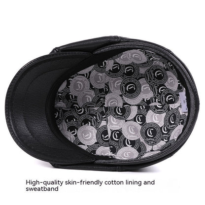Men's Sheepskin Peaked Beret Newsboy Leather Hat