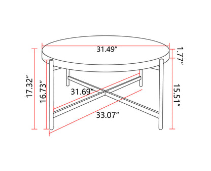 Modern Thread Design Round Coffee Table MDF Table Top with Cross Legs Metal Base(Set of 2 pcs )
