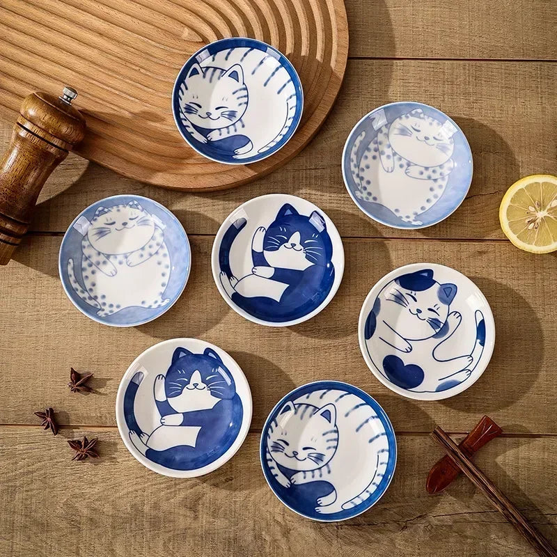 Cat dish cartoon ceramic dish household dining table dipping dish soy sauce dish hot pot seasoning dish