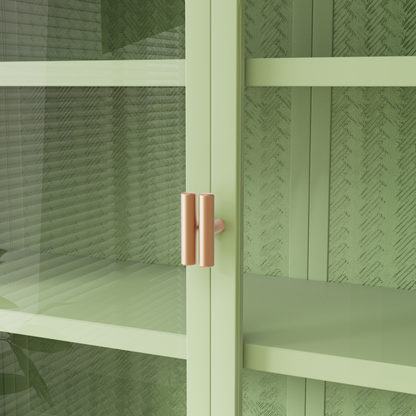 27.56"Glass Doors Modern Two-door Wall Cabinet with Featuring Three-tier Green