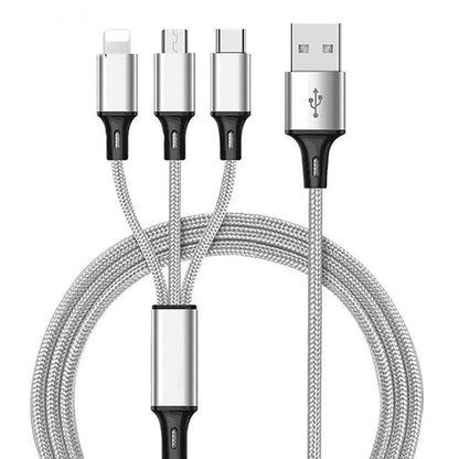 3 In 1 Charging Cable - Fast Charge, Durable 1.2M Length for iPhone, Android, Type-C Devices