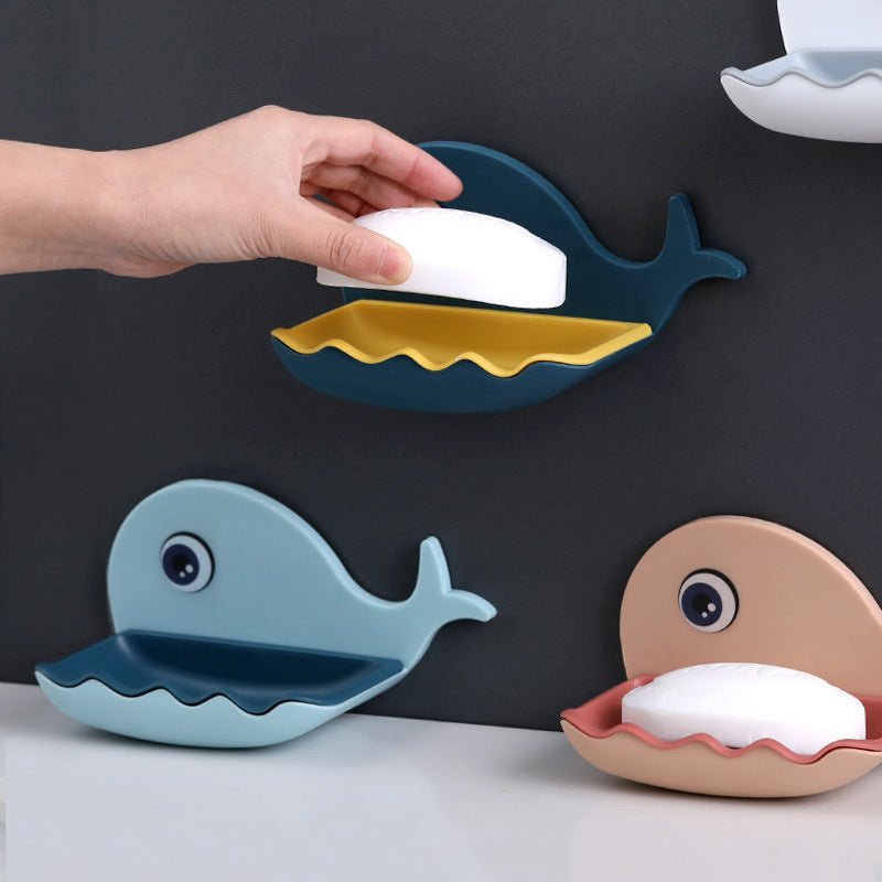 Whale Shape Free Punch Soap Rack Bathroom Drain Soap Box Toilet Soap Rack Wall-Mounted Rack