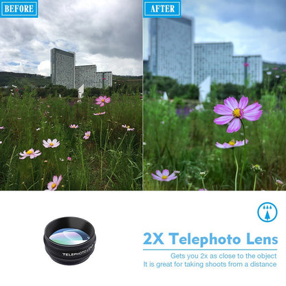 APEXEL Phone Lens Kit Universal 10 In 1 Fisheye Wide Angle Macro Lens CPL Filter Kaleidoscope 2X Telescope Lens For Smartphone