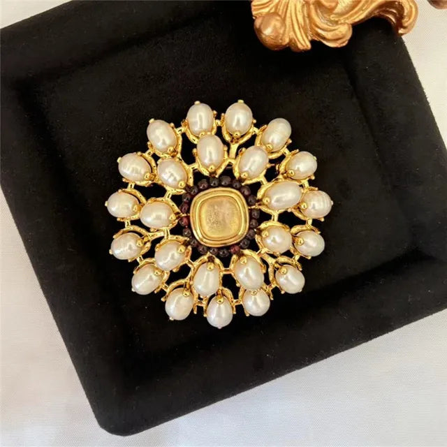 Vintage Natural Baroque Pearl Open Rings Crystal Stone Brass Metal Ring for Women Jewelry Luxury High Quality New Gifts France