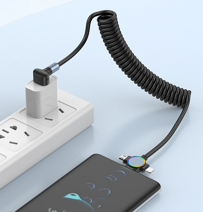Three in one spring data cable suitable for Huawei Apple 15 Android Carplay streaming light car retractable fast charging cable