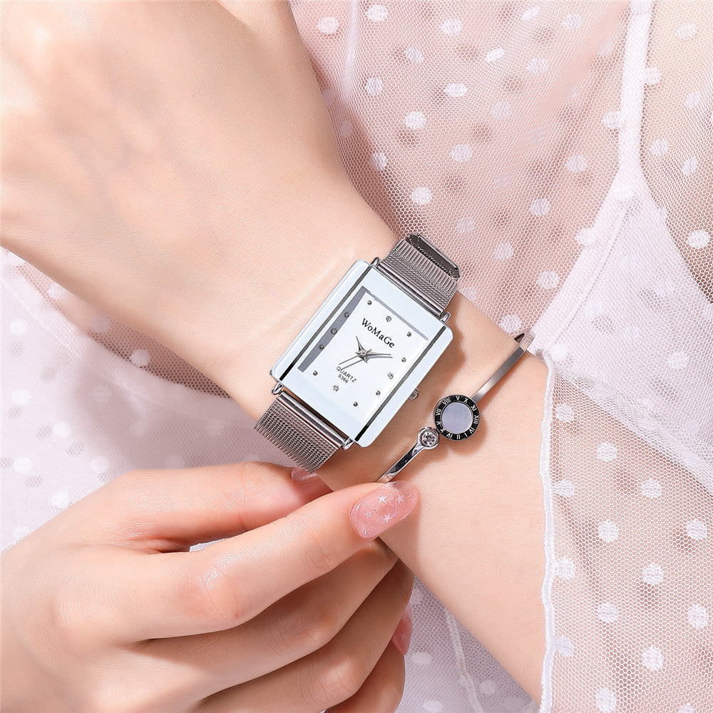 Simple Style Rectangular Dial Couple Watches