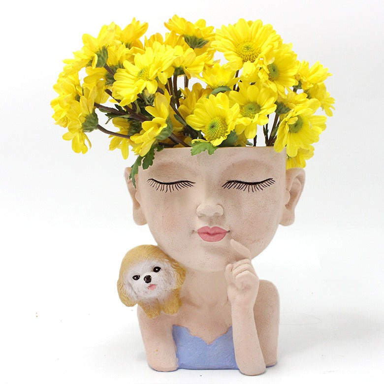 Creative resin succulent potted plant decoration for girl's puppy flower pot