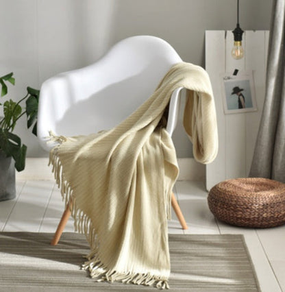 Fringed Knitted Small Blanket Napping Blanket Sofa Blanket