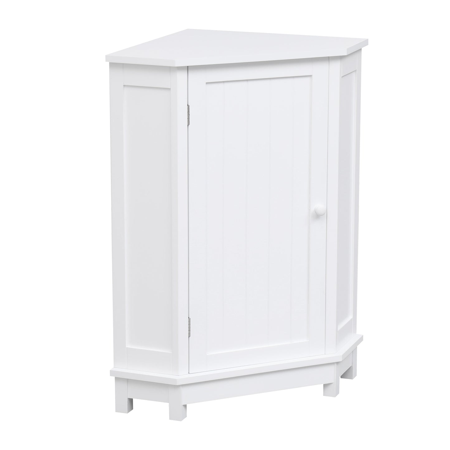 White Bathroom Cabinet Triangle Corner Storage Cabinet with Adjustable Shelf Modern Style MDF Board