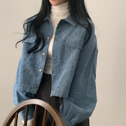 Loose All-match Single-breasted Lapel Short Corduroy Shirt