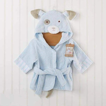Blue Puppy Hooded Cotton Bathrobe