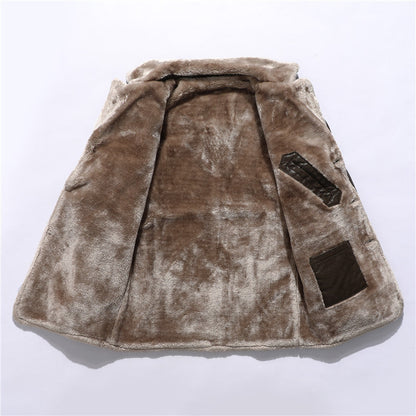 Plush Lapel Leather Jacket Winter Fleece Coat for Men