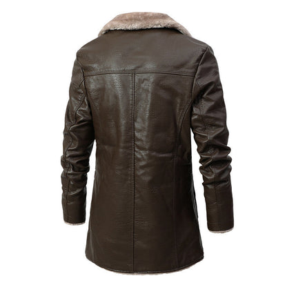 Plush Lapel Leather Jacket Winter Fleece Coat for Men