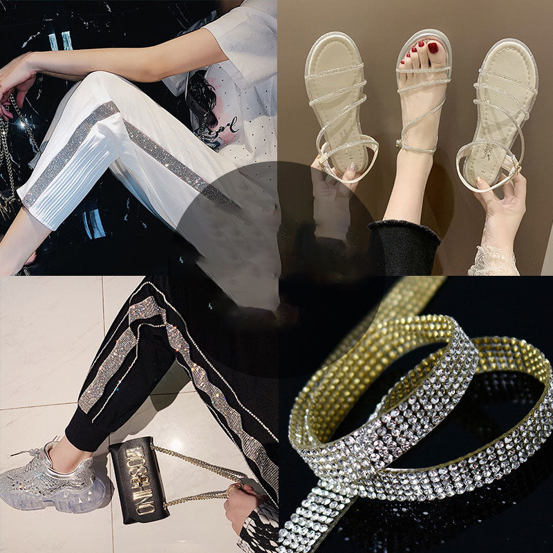 Rhinestone Waistband Decorative Strip with Hot Melt Adhesive - 0.4cm to 1.5cm Widths for DIY Crafting