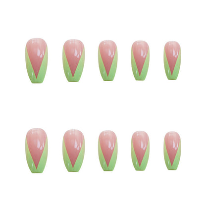 PD-57 Ballet Green French Net Red Fake Nail Stickers
