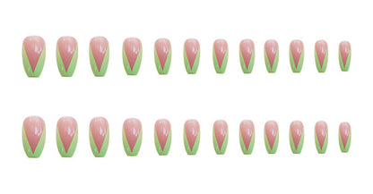 PD-57 Ballet Green French Net Red Fake Nail Stickers