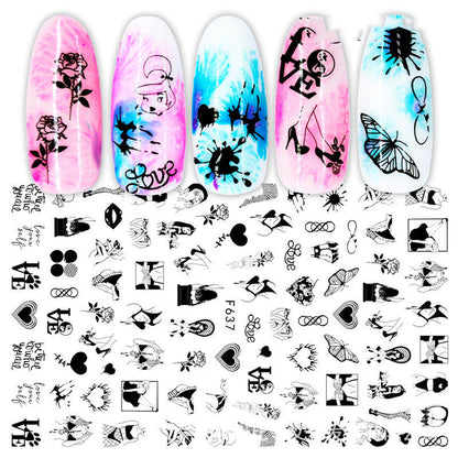 Black and White Rose Nail Decals