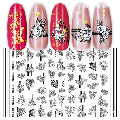Black and White Rose Nail Decals