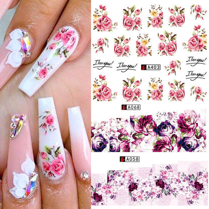 Rose Nail Sticker Red Flower Bowknot Lace