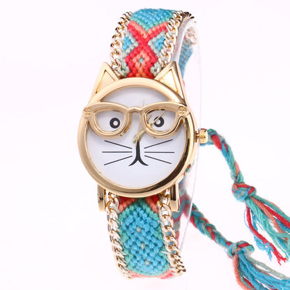 Diy Hand-Knitted Woolen Cat Face Watch