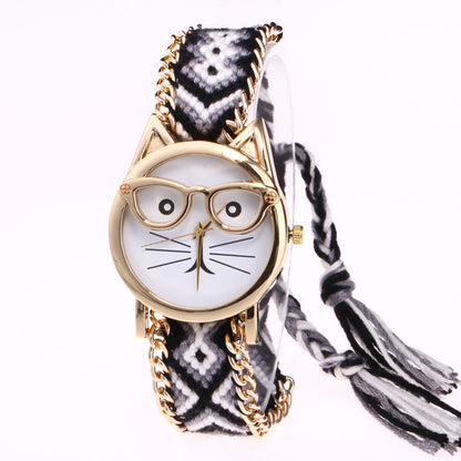 Diy Hand-Knitted Woolen Cat Face Watch
