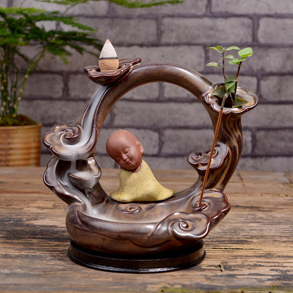 Ceramic Incense Burner Backflow Incense Burner Creative Ornaments Ceramic Backflow Incense Antique Purple Sand Aromatherapy Burner