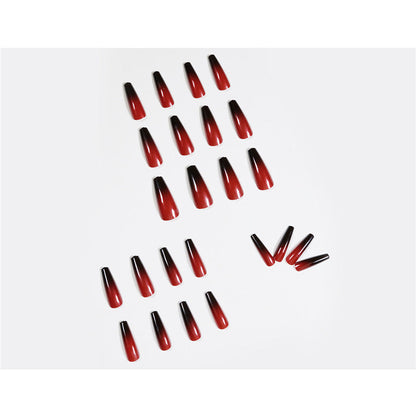 Red and Black Gradient Long Ballet Fake Nails