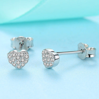 Sterling Silver Heart Earrings - S925 Zircon