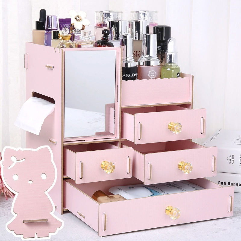 Wooden Cosmetic Storage Box Jewelry Drawer Organizer