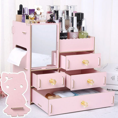 Wooden Cosmetic Storage Box Jewelry Drawer Organizer