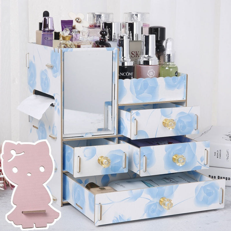 Wooden Cosmetic Storage Box Jewelry Drawer Organizer