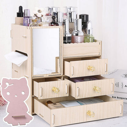 Wooden Cosmetic Storage Box Jewelry Drawer Organizer
