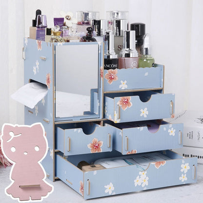 Wooden Cosmetic Storage Box Jewelry Drawer Organizer