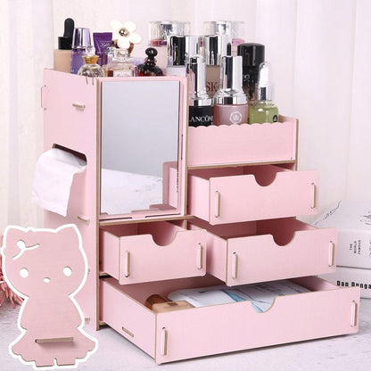 Wooden Cosmetic Storage Box Jewelry Drawer Organizer