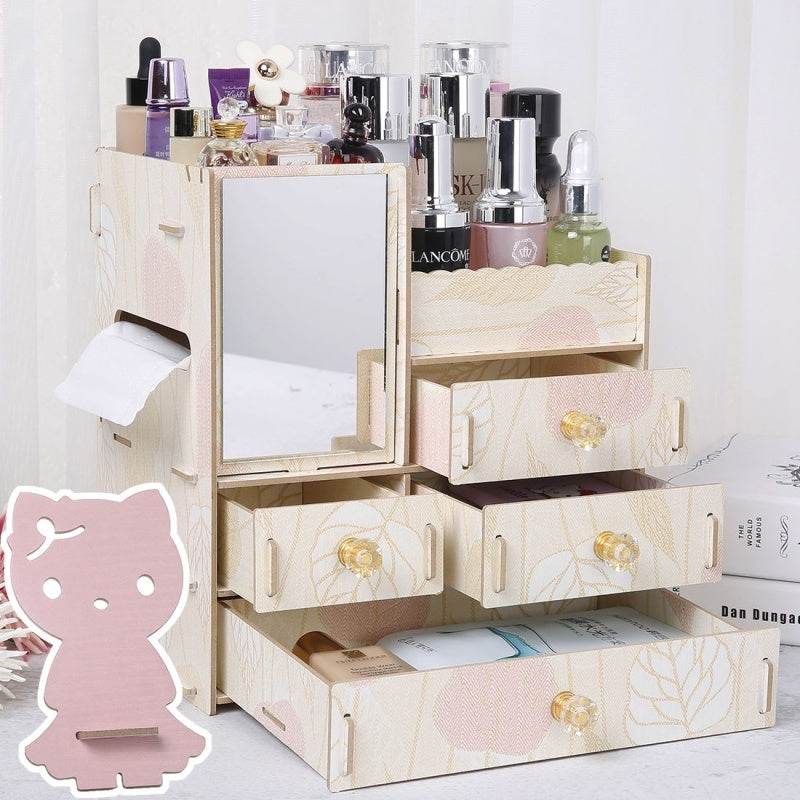 Wooden Cosmetic Storage Box Jewelry Drawer Organizer