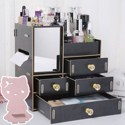 Wooden Cosmetic Storage Box Jewelry Drawer Organizer