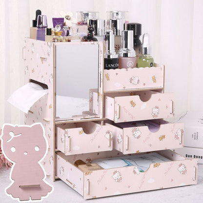 Wooden Cosmetic Storage Box Jewelry Drawer Organizer