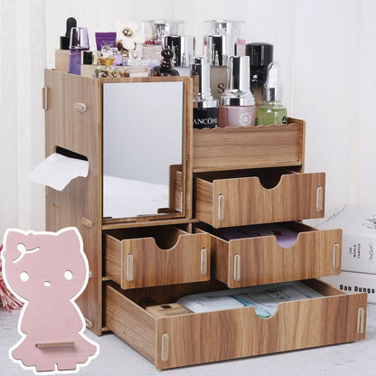 Wooden Cosmetic Storage Box Jewelry Drawer Organizer