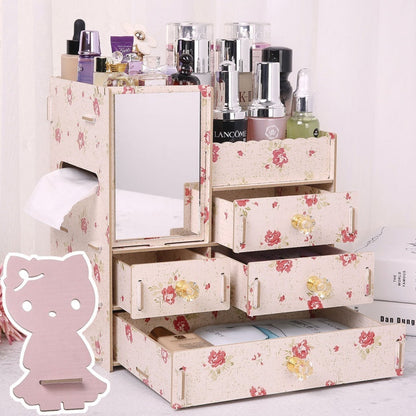Wooden Cosmetic Storage Box Jewelry Drawer Organizer