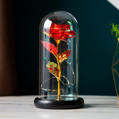 Gold Foil Rose Preserved Flower Gift Glass Cover