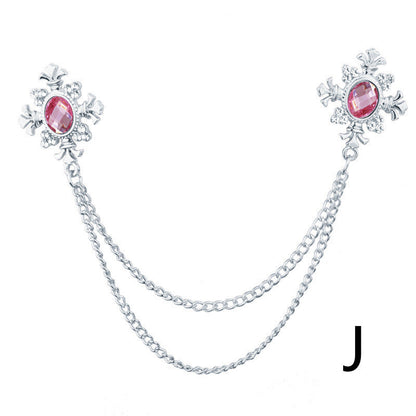 Rhinestone Cross Fringed Collar Chain Brooch