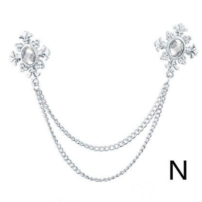 Rhinestone Cross Fringed Collar Chain Brooch