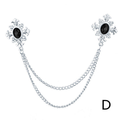 Rhinestone Cross Fringed Collar Chain Brooch