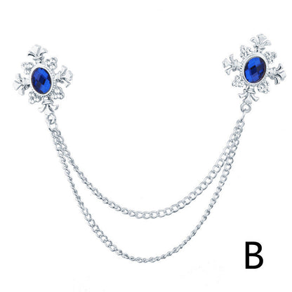 Rhinestone Cross Fringed Collar Chain Brooch